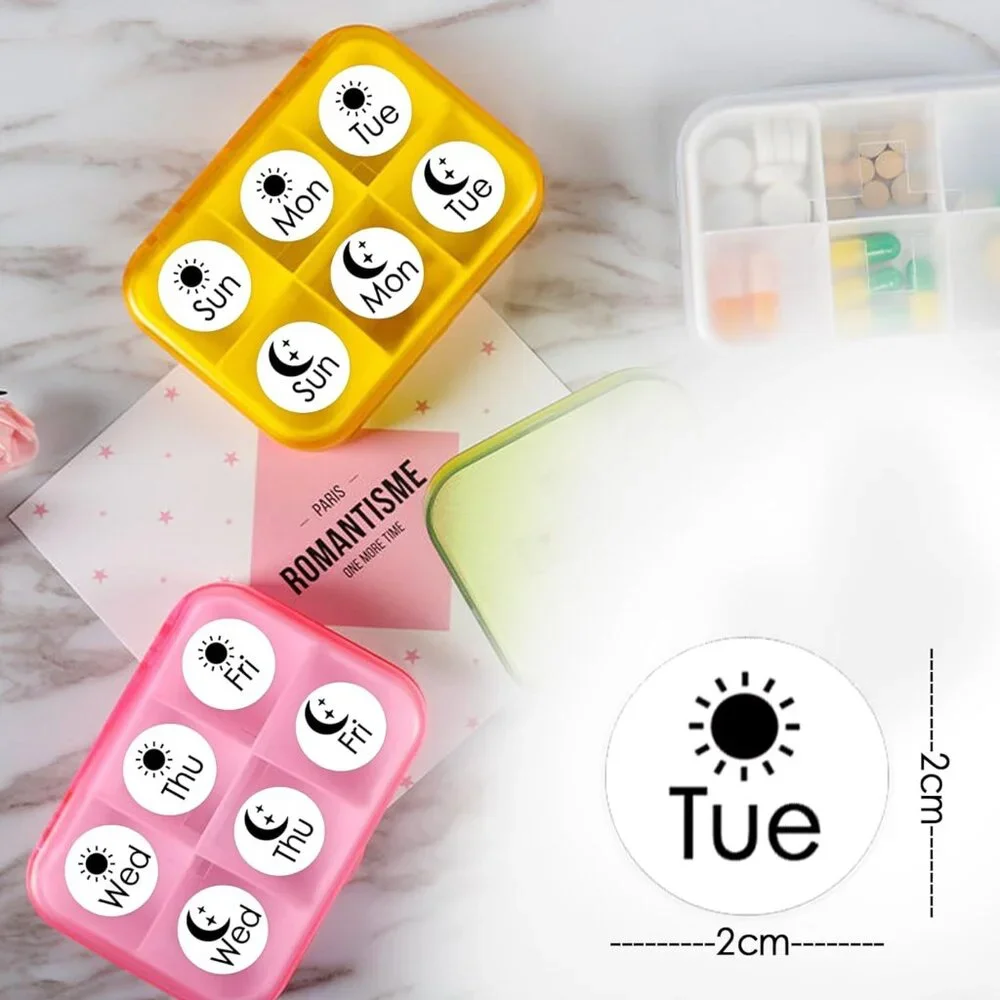 Morning Noon Evening Bedtime Medication Reminder Stickers Pill Case - 504 NEW